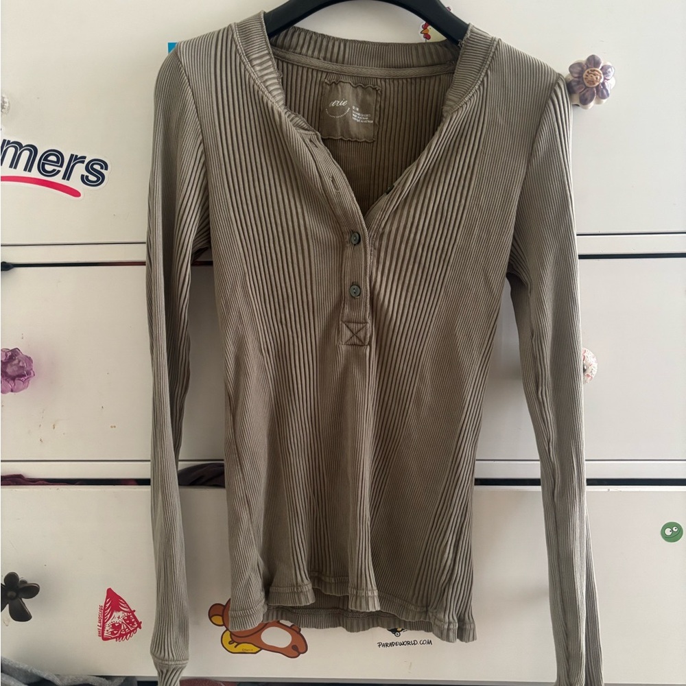 Aerie Ribbed Long Sleeve Top - Khaki